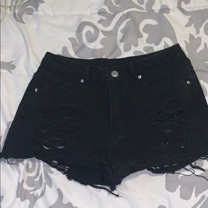 Ripped black jean shorts